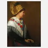 Georg Rank, Frau in Linzer Tracht, Öl auf Leinwand