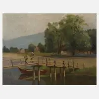 Emanuel Schaltegger, Am Fluss, Öl auf Pappe