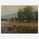 Emanuel Schaltegger, Am Fluss, Öl auf Pappe
