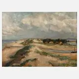 Jürgen Wegener, "Rowe bei Leba in Pommern", Öl auf Hartfaserplatte