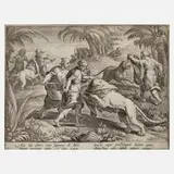 Cornelius Galle I., Auf der Löwenjagd, Kupferstich