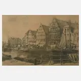 Armand Heins, Hafen an der Leie in Gent, Radierung