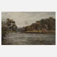 Richard Peter Richards, Am Flussufer, Aquarell und Deckweiß
