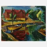 Prof. Peter Kalkhof, Haus am Kanal, Aquarell über Bleistiftvorzeichnung auf Büttenkarton