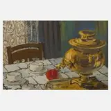 Georg Kosmiadi, Tafelstillleben mit Samowar, 1941, Gouache