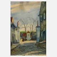 Paul Rescher, Gasse in Wartenburg, Aquarell über schwacher Bleistiftvorzeichnung