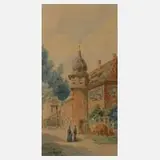 Friedrich Trost, sen. attr. Auf dem Gutshof, 1904, Aquarell