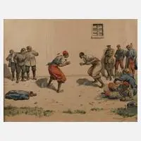 Rudolf Lehmann, Boxkampf im Gefangenenlager, Aquarell und Deckweiß