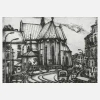 Lothar Rentsch, "In der Altstadt von Krakow", Radierung