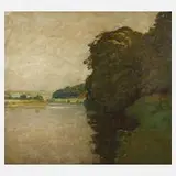 Reinhold Martin Kuntze, Sommer am Fluss, Öl auf Pappe