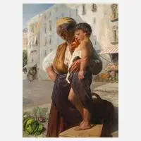 Konrad Grob, Neapolitanische Marktszene, Öl auf Leinwand