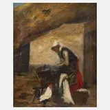 Georges Jean-Marie Haquette, Bäuerin beim Waschen, 1854, Öl auf Leinwand