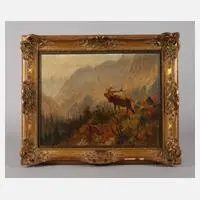 Robert Schietzold, Hirsch im Gebirge, Öl auf Leinwand