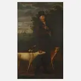 J. D. Meese, Eleganter Herr mit Windhunden, 1822, Öl auf Holz