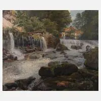 Die Mühle am Wehr by Gustav Bauer, 1912, Öl auf Leinwand, offered Aug 2022