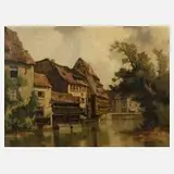 Ernst Bröcker, "Partie an der Pegnitz in Nürnberg", Öl auf Leinwand