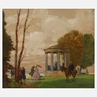 Prof. Max Frey, "Abendkonzert", Öl auf Sperrholzplatte