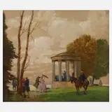 Prof. Max Frey, "Abendkonzert", Öl auf Sperrholzplatte