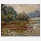 Valeska Glamann, "Bodenseeufer", Öl auf Leinwand