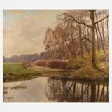 Hans Greinke, Herbststimmung am Weiher, Öl auf Leinwand