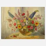 Alfred Hanf, Blumen, Öl auf Leinwand und Sperrholzplatte