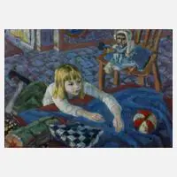 Herbert Helmert, "Im Kinderzimmer", Öl auf Hartfaserplatte