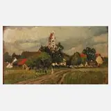 Karl Kaltenmoser, "Blick auf Thaining", Öl auf Karton