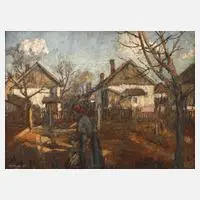 Károly Kotász, Ungarisches Dorfleben, Öl auf Leinwand