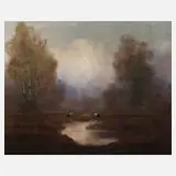 Lazlo Kezdy Kovacs, Störche am Weiher, Öl auf Leinwand