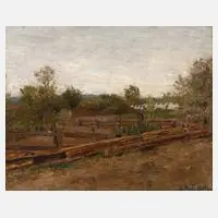 Oswald Adolf Erich, Bei der Gartenarbeit, Öl auf Leinwand