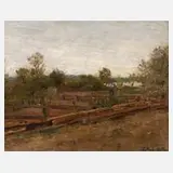 Oswald Adolf Erich, Bei der Gartenarbeit, Öl auf Leinwand