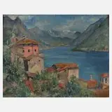 Karl Roth-Coraux, Italienische Seelandschaft, 1933, Öl auf Leinwand und provisorisch auf Leisten gespannt