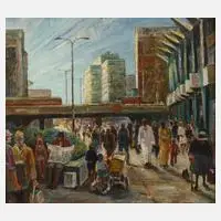 "Rathausstraße" by Gottlieb Schimmig, 1984, Öl auf Platte, offered Aug 2022