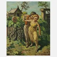 Daniel Schoen, Liebespaar im Garten, Öl auf Leinwand