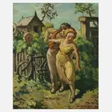 Daniel Schoen, Liebespaar im Garten, Öl auf Leinwand