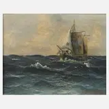 Edmund Völz, Segelschiff auf hoher See, Öl auf Leinwand