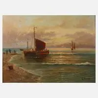 Franz Waldegg, Fischerboot am Strand, Öl auf Leinwand