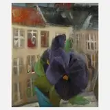 Barbara Bigalke, Stiefmütterchen am Fenster, Öl auf Leinwand