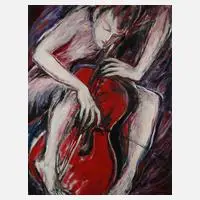 Catalina Braun, Cellistin, Öl auf Leinwand