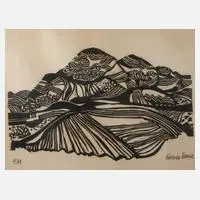 Voralpenlandschaft by Ludwig Scharl, Linolschnitt, offered Aug 2022
