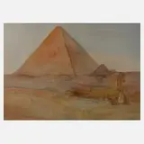 Bernhard Gauer, Pyramide von Gizeh mit Sphinx, Aquarell über Bleistiftvorzeichnung