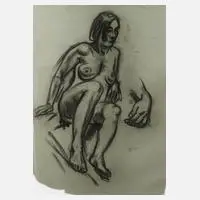 Ernst Holzhäuser, Frauenakt, Kohle auf grünlichem Papier