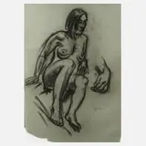 Ernst Holzhäuser, Frauenakt, Kohle auf grünlichem Papier