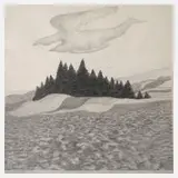 Udo Kaller, Hügelige Landschaft mit Baumgruppe