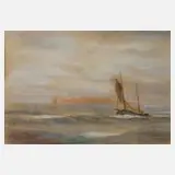 Fritz Modrow, "Kutter vor Helgoland", Pastell