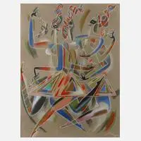 Mikhail Maiofis, Tanzende Frauen, Kreidezeichnung und Goldfarbe auf grauem Papier