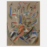Mikhail Maiofis, Tanzende Frauen, Kreidezeichnung und Goldfarbe auf grauem Papier