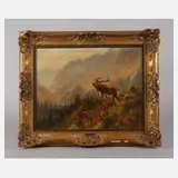Robert Schietzold, Hirsch im Gebirge, Öl auf Leinwand