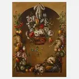 L. Blanco, Blumenstillleben mit Stieglitzen, Öl auf Leinwand