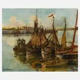 Maria van Gallebaert, Hafenansicht, Öl auf Leinwand
